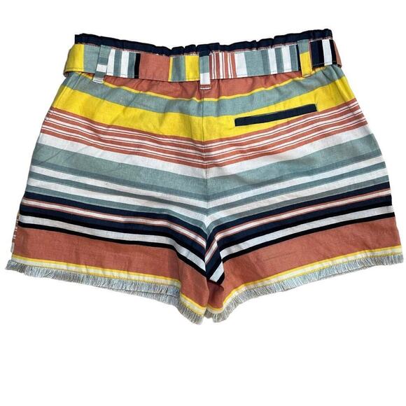LOFT Outlet 4” Shorts Linen Blend Beach Cabana Stripe Fringe Belted Size 4 - Picture 5 of 10